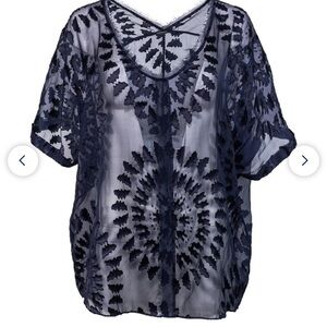 Elie Tahari - Navy Sheer Dolman Sleeve
Blouse Sz L